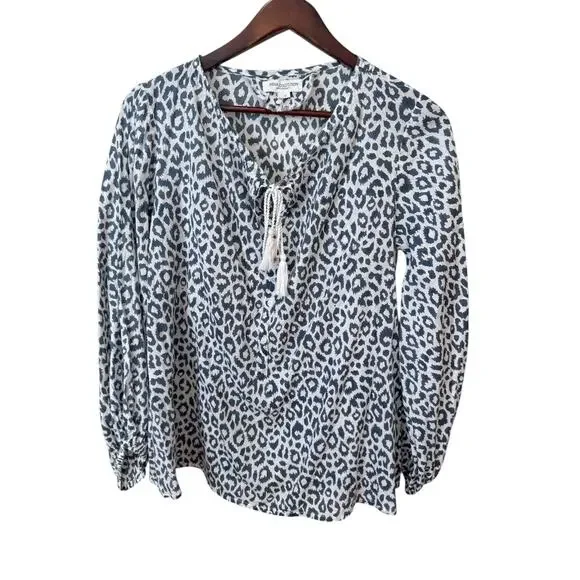 EMERSON FRY INDIA COLLECTION Bardot Top Charcoal Leopard Organic Blouse Sz Small - Picture 2 of 11